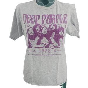 Deep Purple 1972 Concert Crop Band Tee T-Shirt  Gray & Purple Womens S 3956